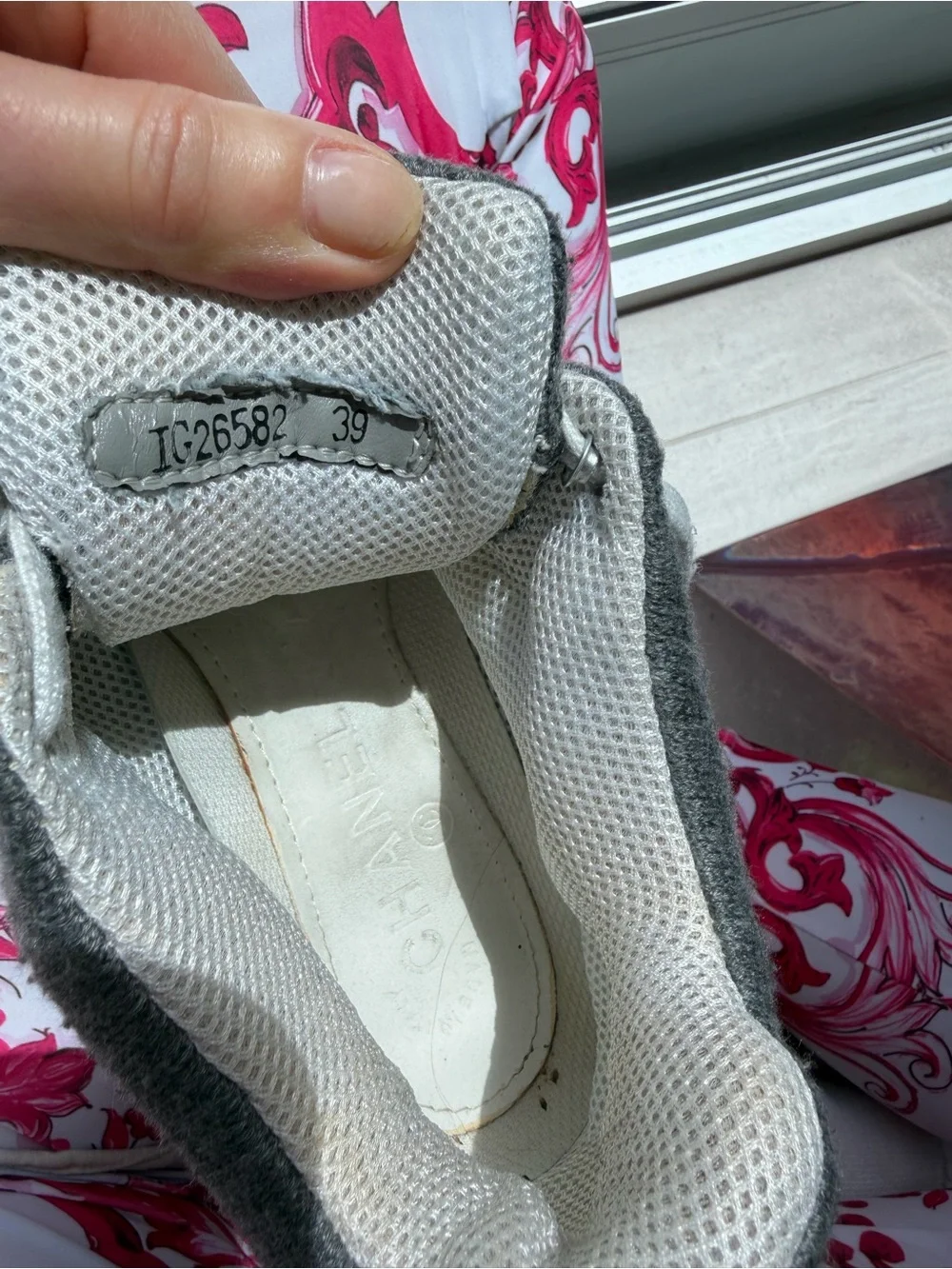 CHANEL Kids' Gray Knit Logo Back Sneakers